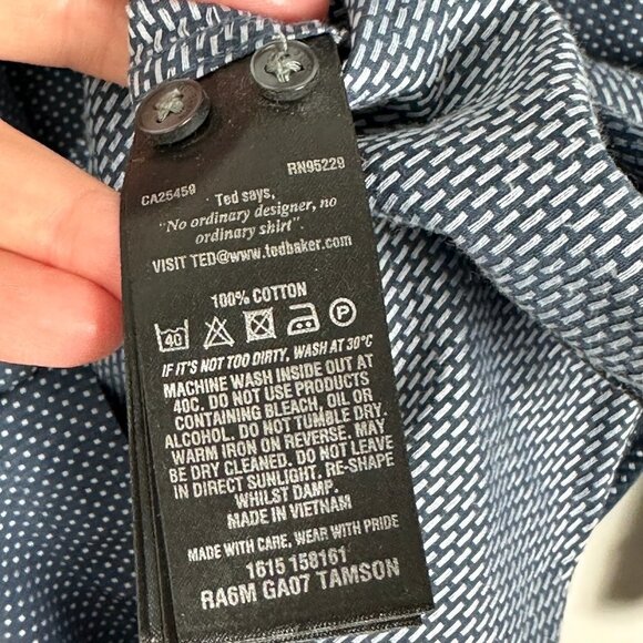 Ted Baker Endurance Tamson Button Front Collared Shirt Blue Print Mens Size 16 - Picture 5 of 12